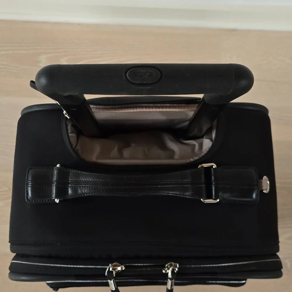 Tumi Avignon International Carry-On Luggage in Black Nylon and Silver Hardware
